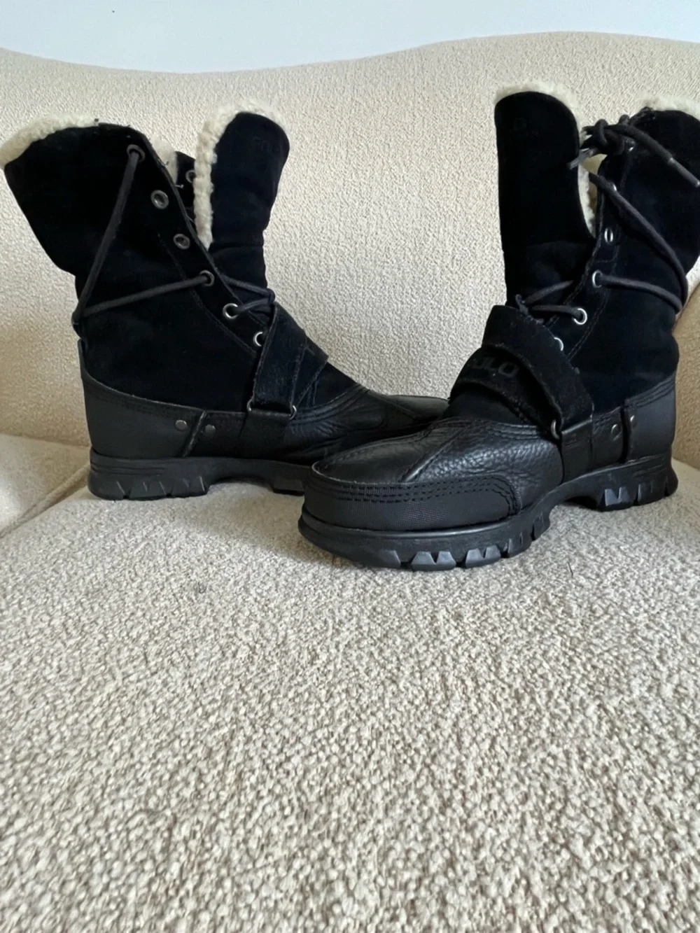 Polo Ralph Lauren Tavin Rollover Black Leather Suede Boots Men's  7 1/2 D